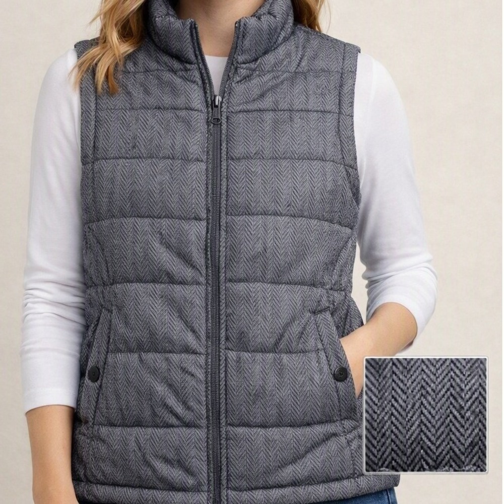 Weatherproof 32ยฐ Heat Womens Grey Herringbone Puffer Vest Down M Quilted Travel